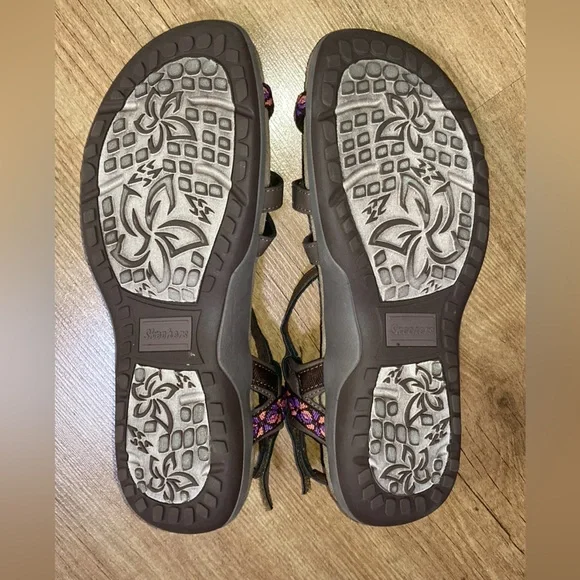 SKETCHERS women's Reggae Slim Vacay chocolate, purple and pink, size 8 Pre-Owned - Picture 2 of 8